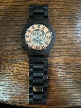 Jord Black Wooden Skeleton Watch with Rose Gold Dial